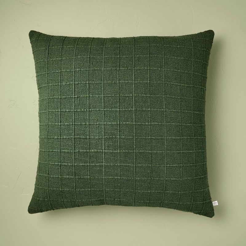 24"x24" Textured Grid Square Throw Pillow Dark Green - Hearth & Hand™ With Magnolia : Target