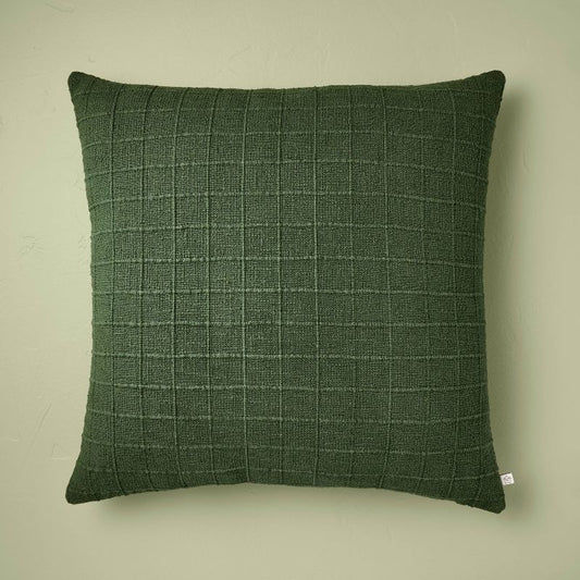 24"x24" Textured Grid Square Throw Pillow Dark Green - Hearth & Hand™ With Magnolia : Target