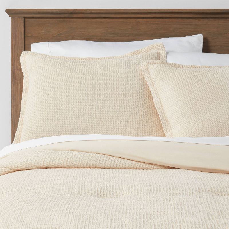 King Washed Waffle Weave Comforter And Sham Set Natural - Threshold™: Cotton Quilted, Oeko-tex Certified, 3-piece : Target