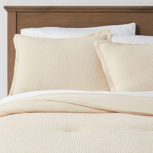 King Washed Waffle Weave Comforter And Sham Set Natural - Threshold™: Cotton Quilted, Oeko-tex Certified, 3-piece : Target
