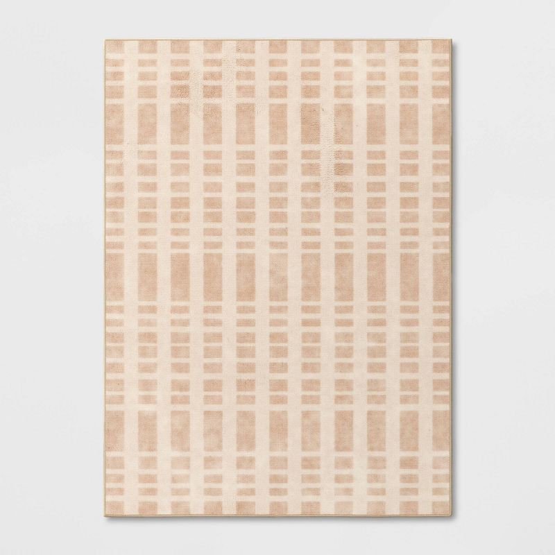 4'x5'6" Washable Checkered Area Rug Tan - Room Essentials