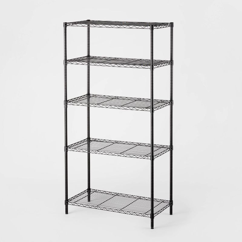 5 Tier WireShelving Black - Brightroom: Steel, Powder-Coated, Adjustable, 350lb Capacity, Utility Storage