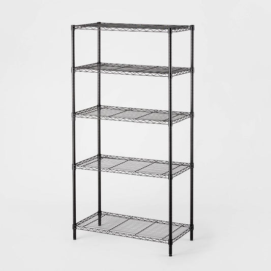 5 Tier WireShelving Black - Brightroom: Steel, Powder-Coated, Adjustable, 350lb Capacity, Utility Storage