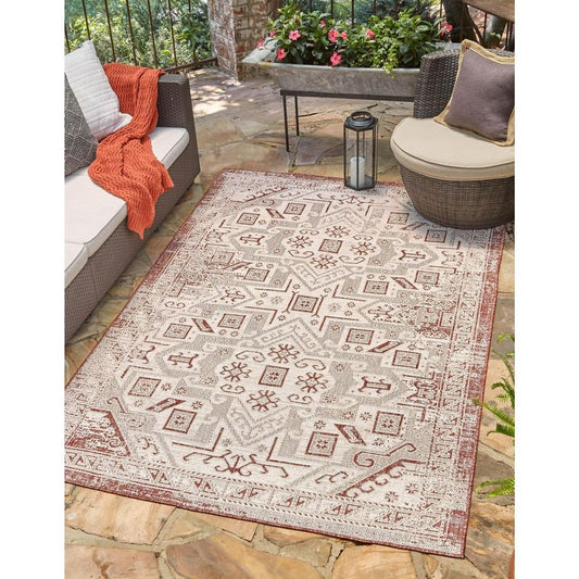 Unique Loom 10' 0 x 14' 0 Rectangle Indoor/Outdoor Aztec Rust Red Area Rug