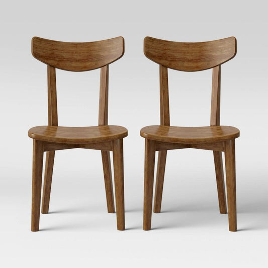 2pk Astrid Mid-century Dining Chairs Wood Seat Walnut - Threshold™: Solid Rubberwood, Unupholstered, 250lb Capacity : Target