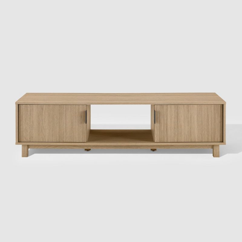 Saracina Home Modern Fluted Wood 2 Door Tv Stand For Tvs Up To 65" Coastal Oak : Target
