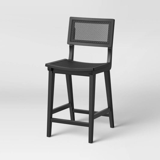 Tormod Backed Cane Counter Height Barstool Black - Threshold™: Woven Rattan, Wood Legs, Metal Hardware : Target