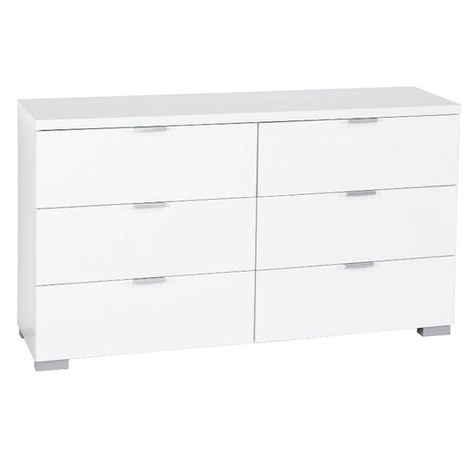 Zuri Six Drawer Chest White - Buylateral: Modern High Gloss Storage for Bedroom, Laminated Surface