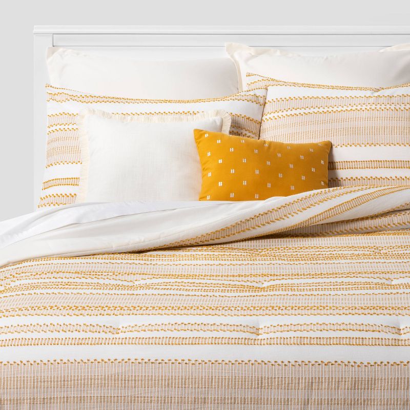 8pc King Clipped Jacquard Stripe Comforter Set Yellow/off-white - Threshold™: Cotton Bedding Ensemble With Euro Shams & Bed Skirt : Target