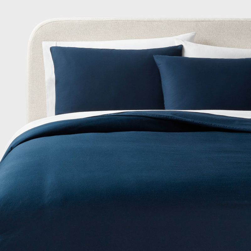 Full/queen Washed Cotton Sateen Duvet Cover And Sham Set Dark Navy - Threshold™: 250 Thread Count, Oeko-tex Certified : Target