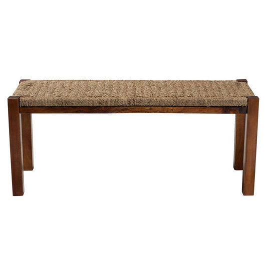 Hermes Natural Seagrass and Mahogany Wood Bench Walnut Brown - bali & pari