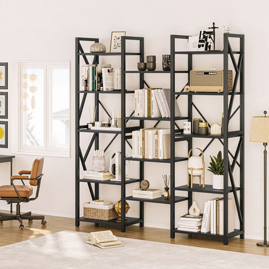 Whizmax Triple Wide 5 Tier Book Shelf, Industrial Large Bookshelves And Bookcases With Metal Frame For Living Room, Bedroom, Home Office-black : Target
