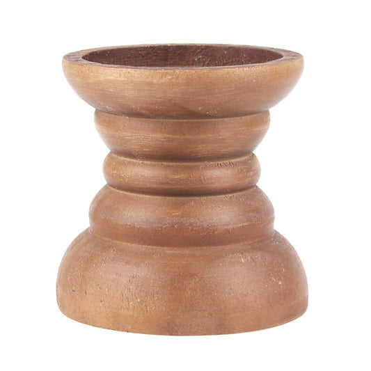 3.86\ Decorative Turned Wood Pillar Candle Holder Brown - Stonebriar Collection"
