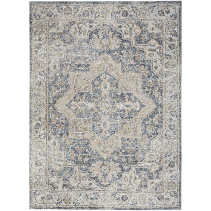 Nourison Astra Machine Washable Vintage Medallion Indoor Rug Grey/Blue 5'3" x 7'