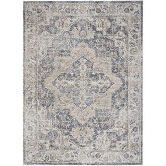 Nourison Astra Machine Washable Vintage Medallion Indoor Rug Grey/Blue 5'3" x 7'