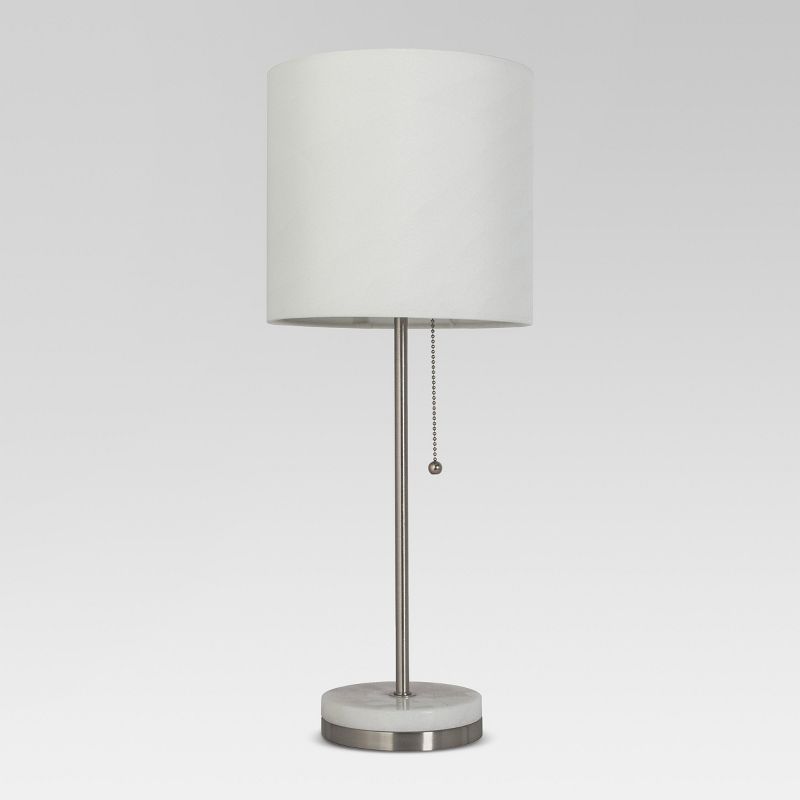 Hayes Marble Base Stick Lamp Pewter (Includes LED Light Bulb) - Threshold: ETL Listed, Faux Marble, Linen Shade