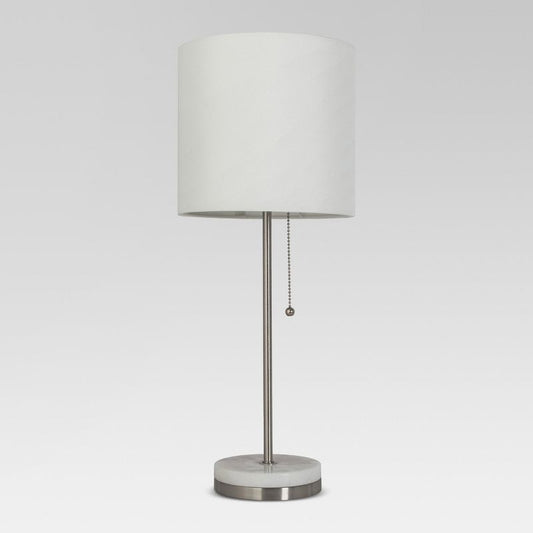 Hayes Marble Base Stick Lamp Pewter (Includes LED Light Bulb) - Threshold: ETL Listed, Faux Marble, Linen Shade