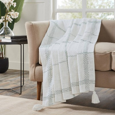 VCNY 50"x60" Piri Plaid Woven Slub Cotton Throw Blanket Green