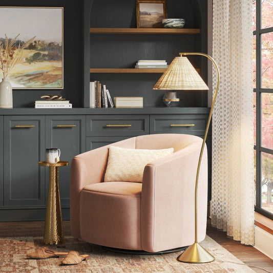 Gooseneck Floor Lamp With Natural Shade Brass - Threshold™: Adjustable, Rattan Shade, Etl Listed, Metal Base : Target