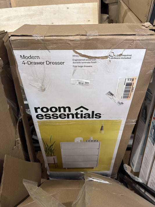 Modern 4 Drawer Dorm Dresser White - Room Essentials: Laminated, Streamlined, with Anti-Tip Hardware