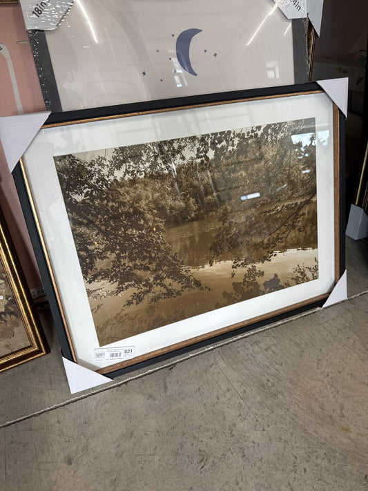 24"x18" Abstract Lake Framed Wall Art - Threshold™ Designed With Studio Mcgee: Modern Decor, Polystyrene Gold & Black Frame : Target