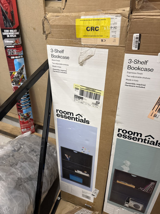 3 Shelf Bookcase Black - Room Essentials: Modern Style, Wood Composite, Open Shelving Storage