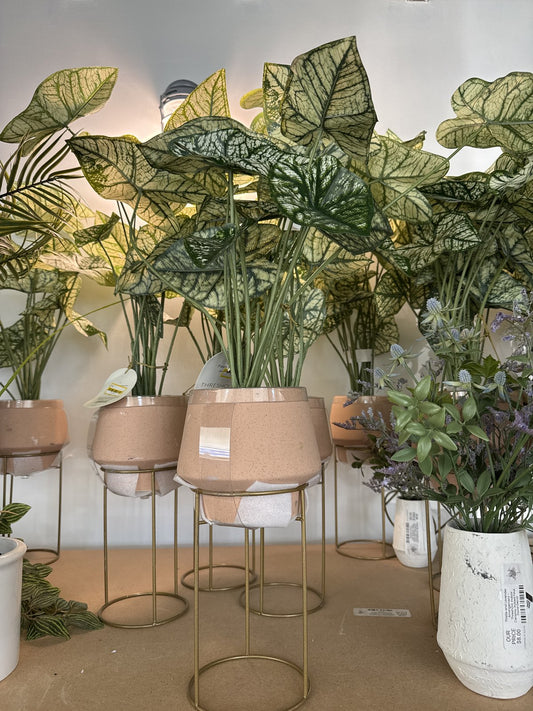 Artificial Marble Leaf in Gold Planter - Threshold: Polyester Faux Plant, Ceramic Pot, Indoor Decor