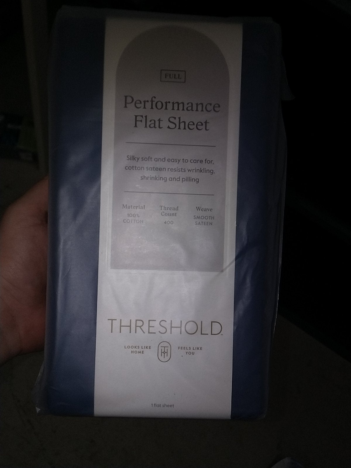Full 400 Thread Count Performance Flat Sheet Metallic Blue - Threshold: Cotton Sateen, Shrink-Resistant, Machine Washable
