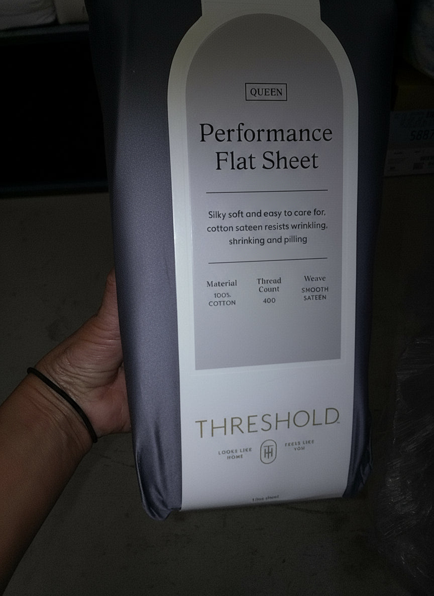 Queen 400 Thread Count Performance Flat Sheet Dark Gray - Threshold™: Cotton Sateen, Machine Washable, Standard 100 By Oeko-tex : Target