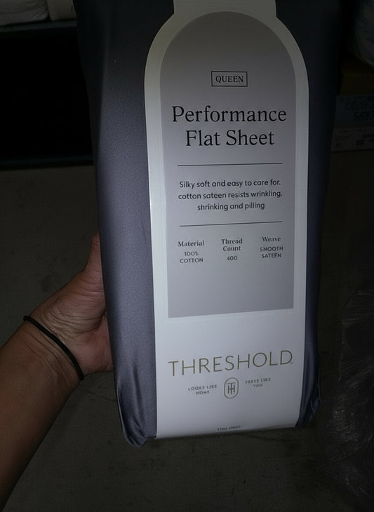 Queen 400 Thread Count Performance Flat Sheet Dark Gray - Threshold™: Cotton Sateen, Machine Washable, Standard 100 By Oeko-tex : Target