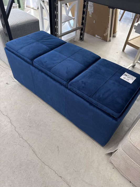 WyndenHall Franklin 42" Wide Contemporary Rectangle Storage Ottoman in Blue Velvet Fabric, Assembled