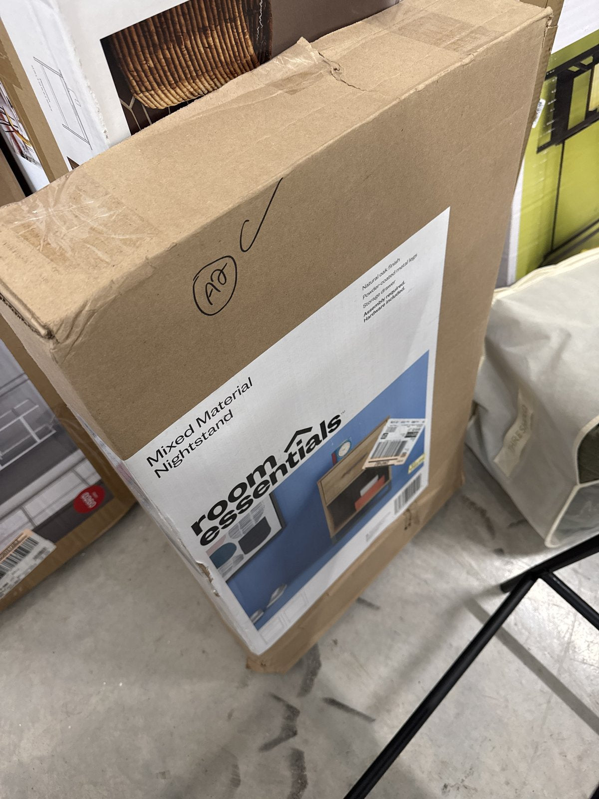 Mixed Material Nightstand Natural - Room Essentials™: Spacious Drawer, Open Shelf, Metal Legs : Target