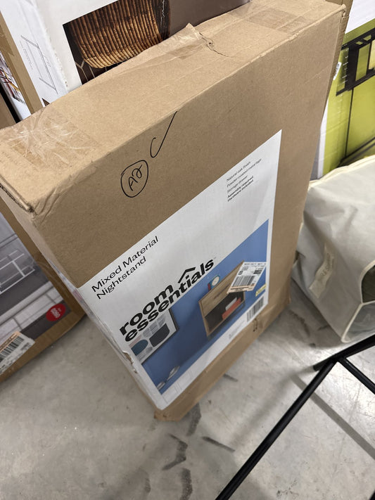 Mixed Material Nightstand Natural - Room Essentials™: Spacious Drawer, Open Shelf, Metal Legs : Target