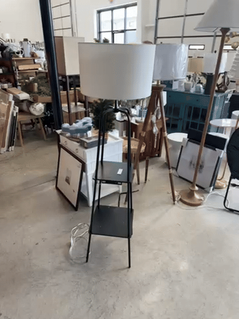 20" Etagere Power Source Shelf Floor Lamp Black Metal/Wood - Threshold: USB Port, Modern Design