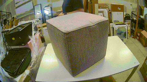 Lynwood Square Upholstered Cube Ottoman Tan Checkered - Threshold designed with Studio McGee