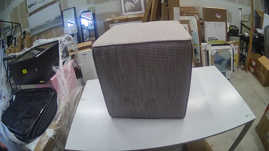 Lynwood Square Upholstered Cube Ottoman Tan Checkered - Threshold designed with Studio McGee