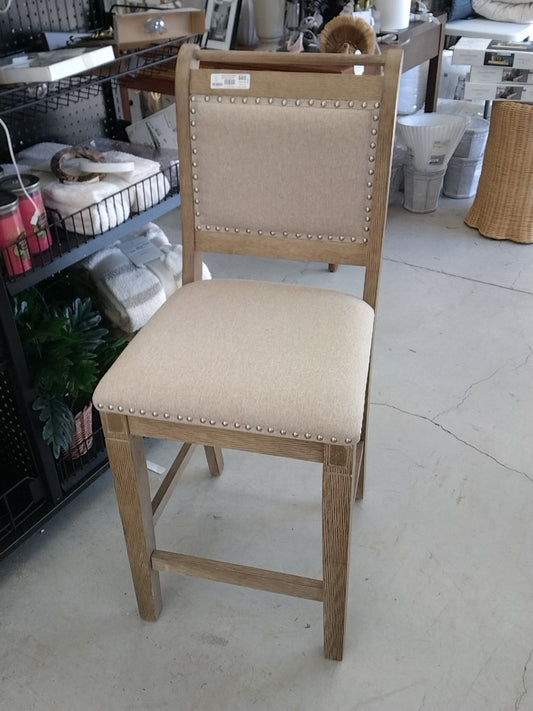 Emmy Padded Back Nailhead Counter Height Barstool Natural - Linon: Upholstered, Footrest, Rustic Wash