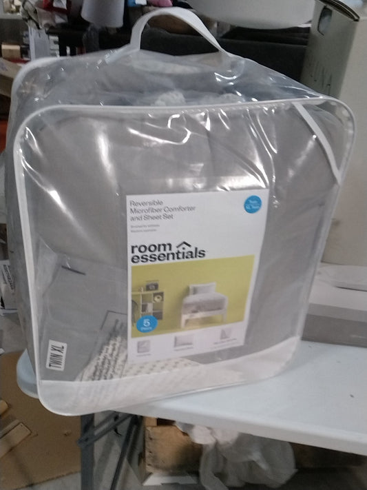 5pc Twin Extra Long Solid Microfiber Comforter & Sheets Set Gray - Room Essentials: Bed in a Bag, 180 Thread Count