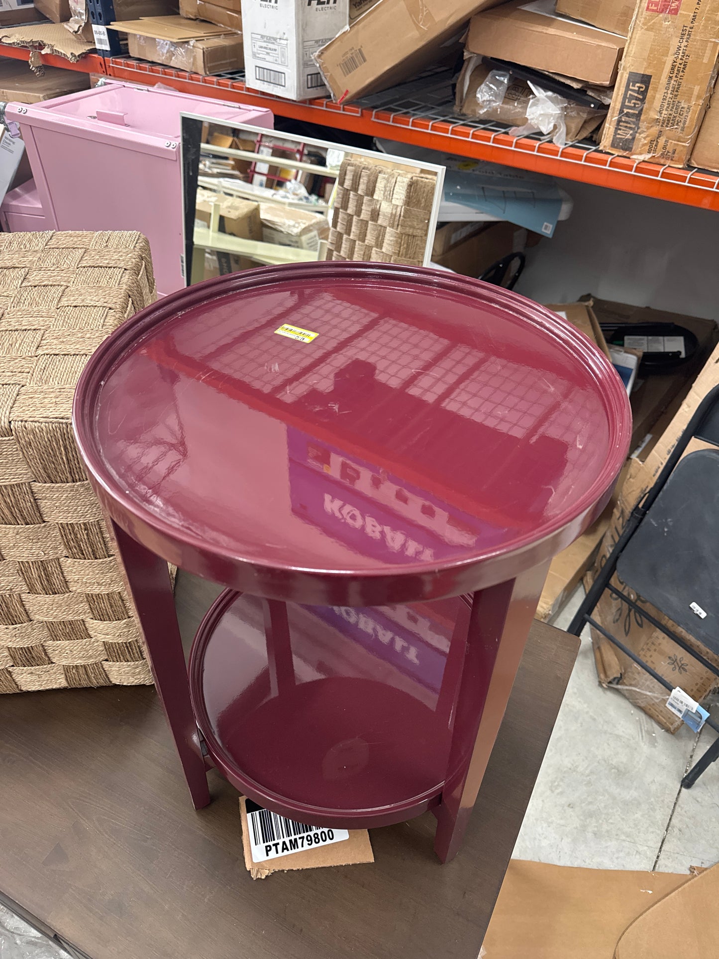 Round Accent Table Wood Lacquer Finish Dark Red - Threshold designed with Studio McGee Fully Assembled