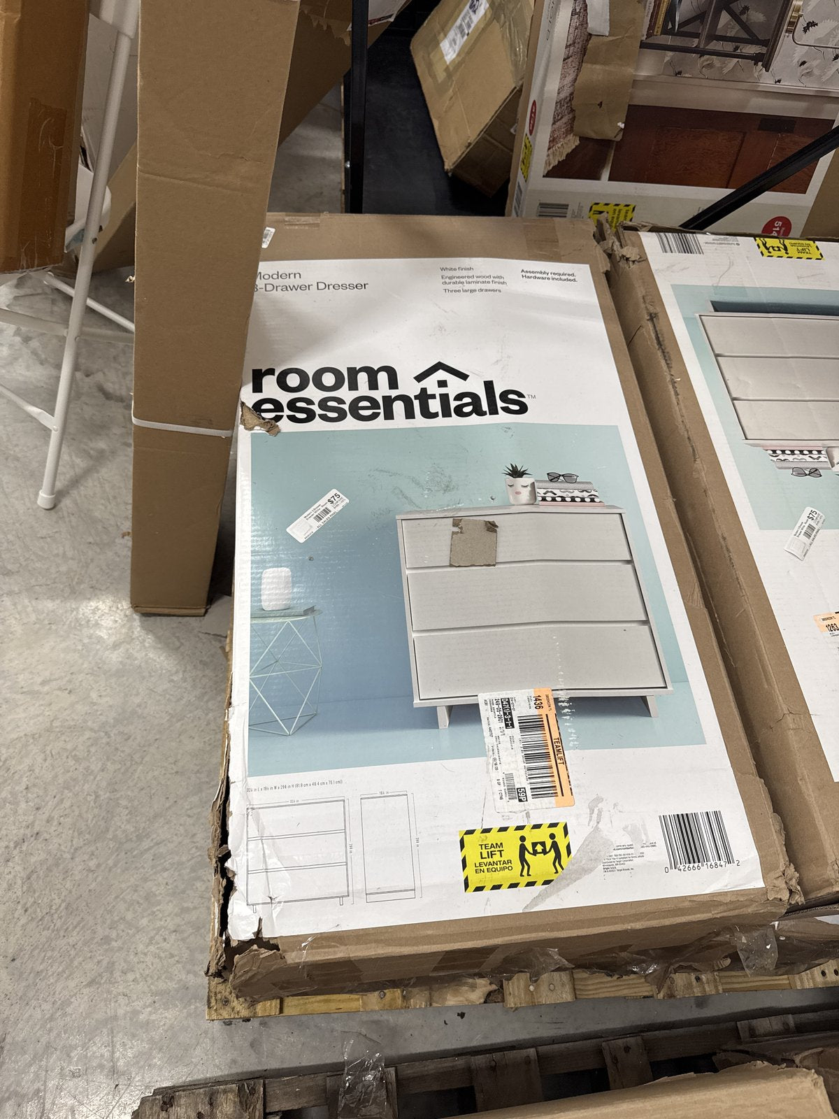 Modern 3 Drawer Dorm Dresser White - Room Essentials: Laminated, CARB Certified, Includes Anti-Tip Hardware