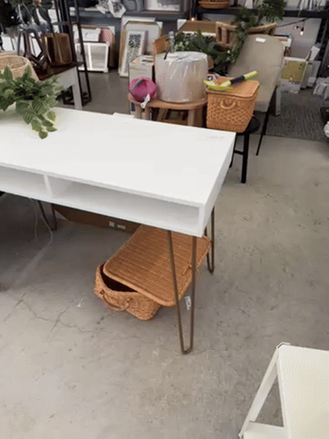 Hairpin Writing Desk With Storage White - Threshold™: Brass Legs, Laminated Surface, Open Shelf : Target