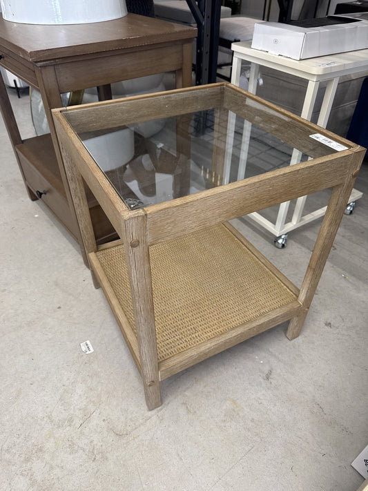 Hayes Solid Wood Rattan And Glass Top Side Table Brushed Light Brown - Nathan James : Target
