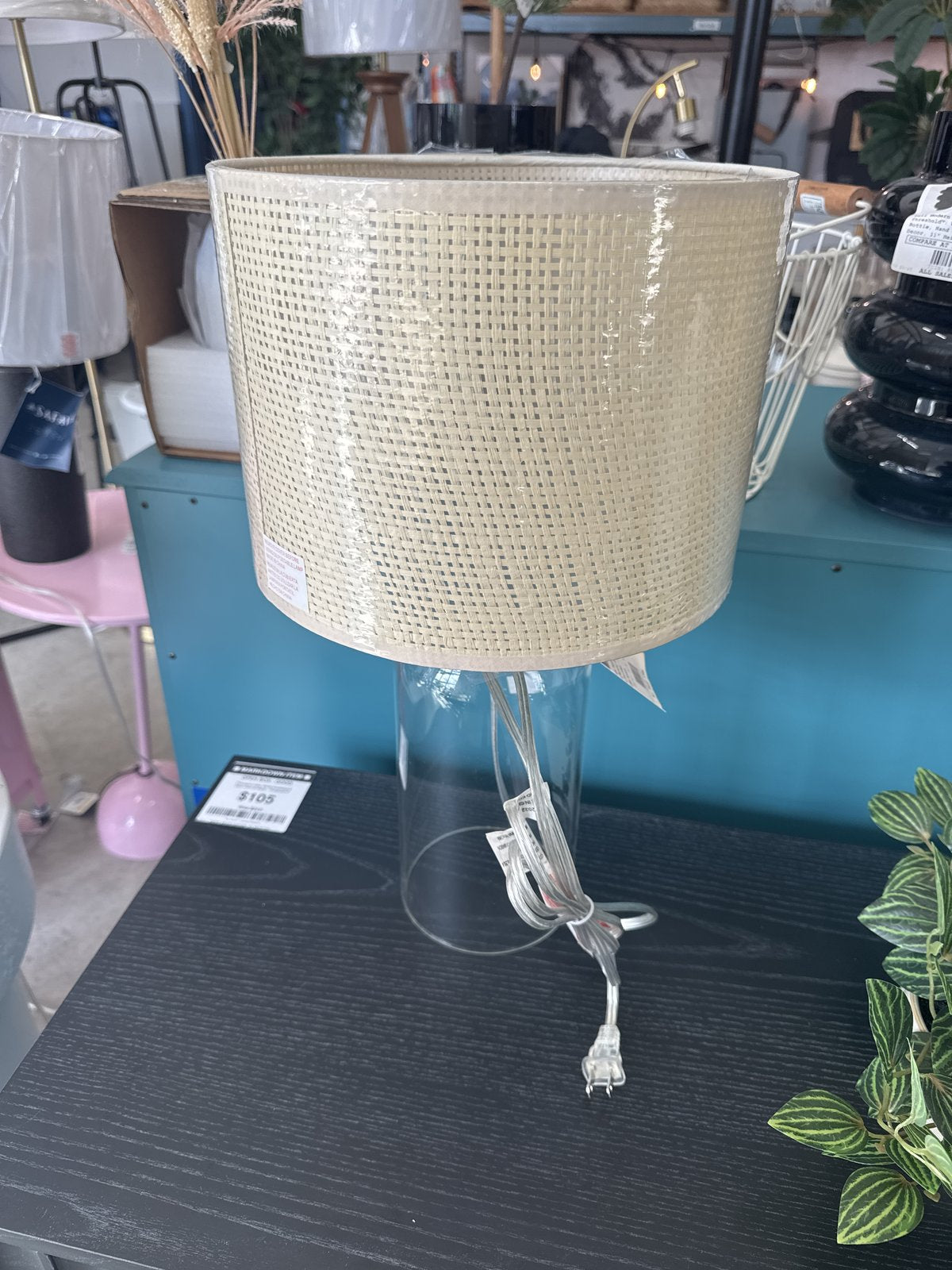 Glass Table Lamp With Open Base And Natural Shade (light Bulbs Not Included) - Threshold™: Rattan Accent, Sgs Certified, Modern Decor : Target